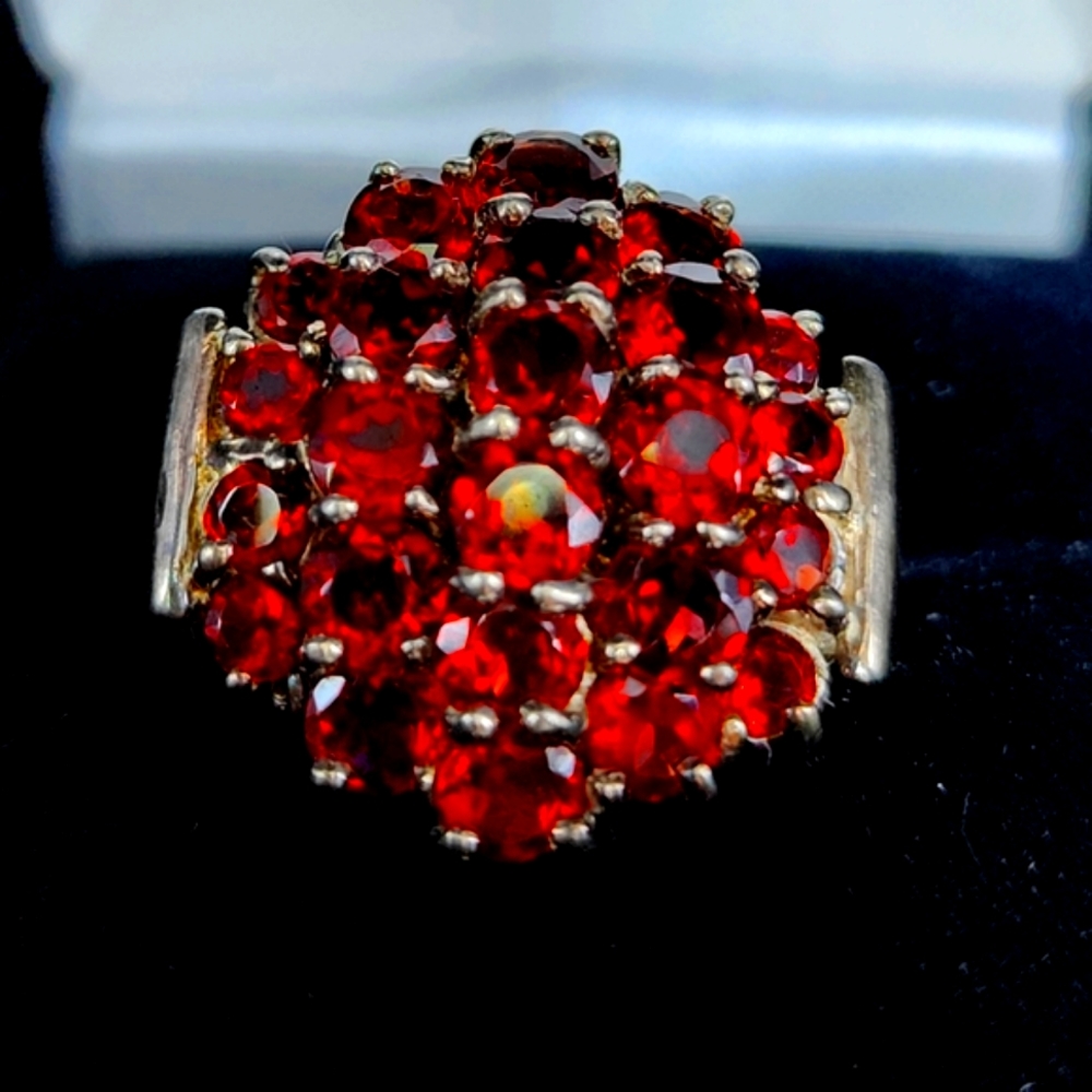 Sterling Silver Garnet  Cluster Ring size 8